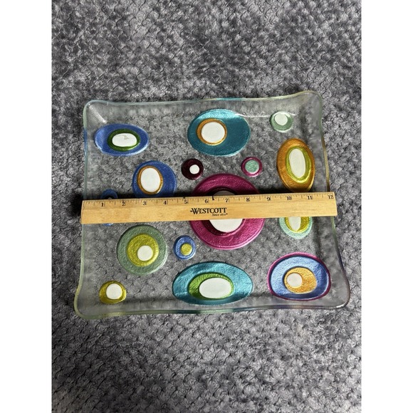 Lori Siebert for Silvestri Fused Glass Plate Art Abstract Circles Colorful 12" - Picture 4 of 6